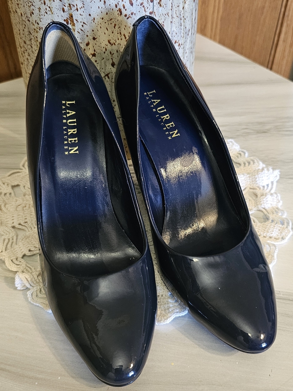 Lauren Ralph Lauren Navy Patent Pointed-Toe Wedges